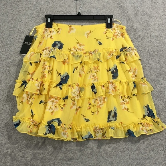 NEW Lauren Ralph Lauren Womens 12 Ruffled Mini skirt Yellow - Picture 4 of 9